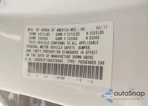 2017 Honda Accord Sport Se из США, поврежденный, VIN 1HGCR2F15HA226864